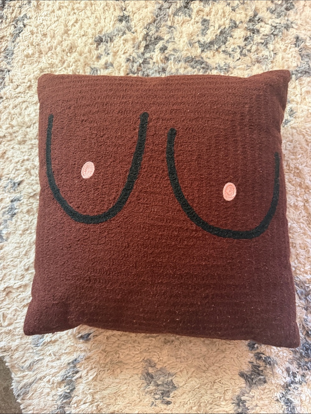 Boobie Pillow - Brown Boob With Pink Pillow Cover + Pillow - Picture 5 of 11